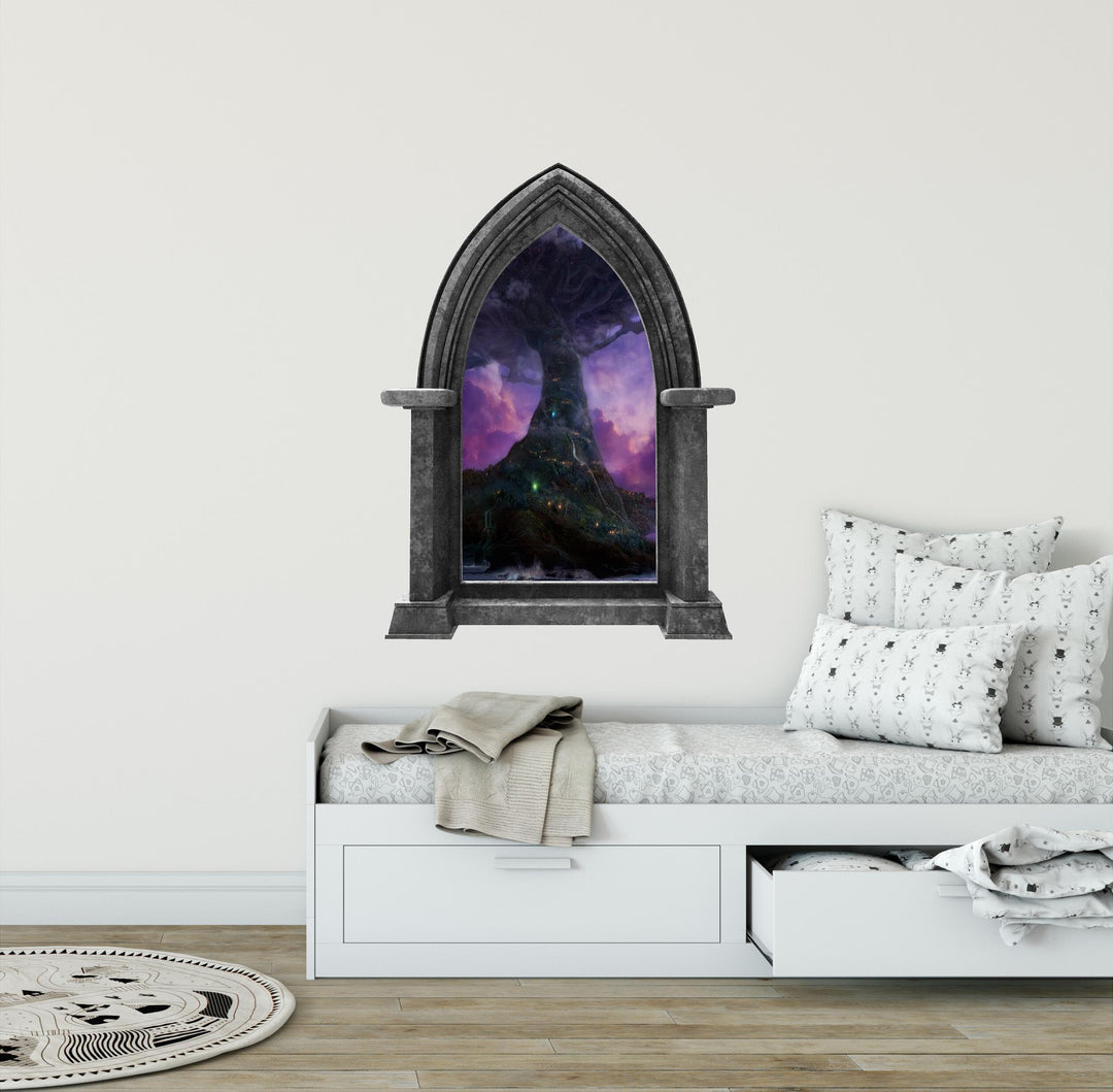 CastleScape Elf Tree Village 2 | Castle Window Wall Decal