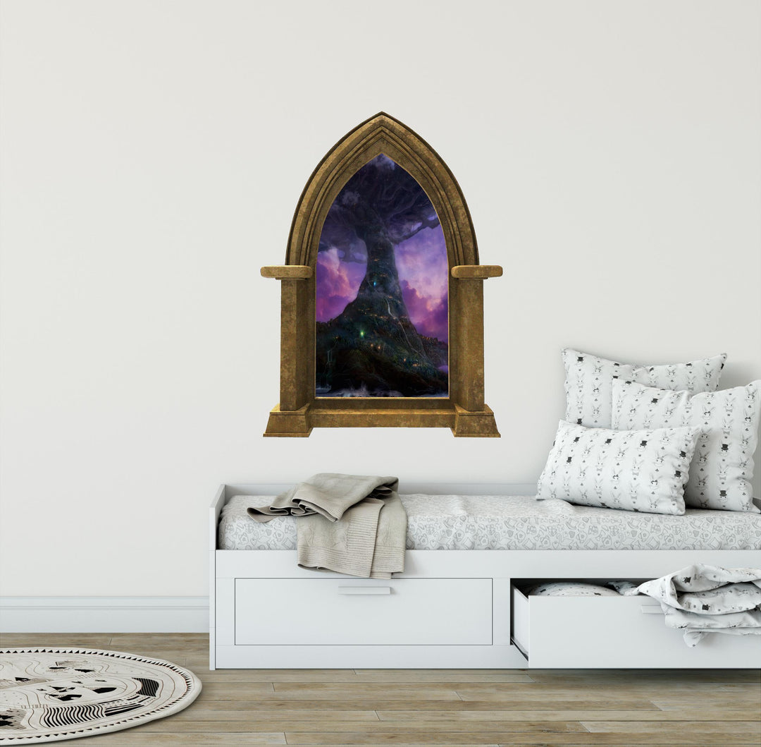 CastleScape Elf Tree Village 2 | Castle Window Wall Decal