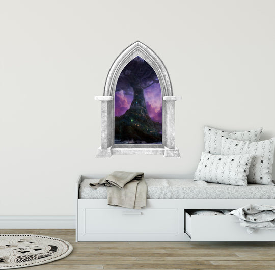 CastleScape Elf Tree Village 2 | Castle Window Wall Decal