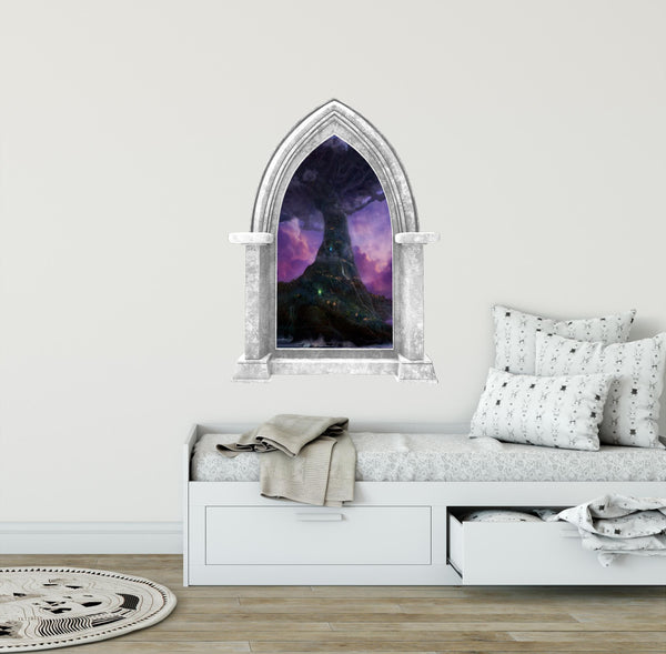 CastleScape Elf Tree Village 2 | Castle Window Wall Decal