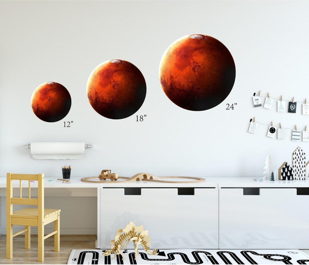 Mars Wall Decal Planets Solar System Removable Vinyl Peel and Stick Boys Nursery Room Playroom Decor Outer Space Wall Sticker HD