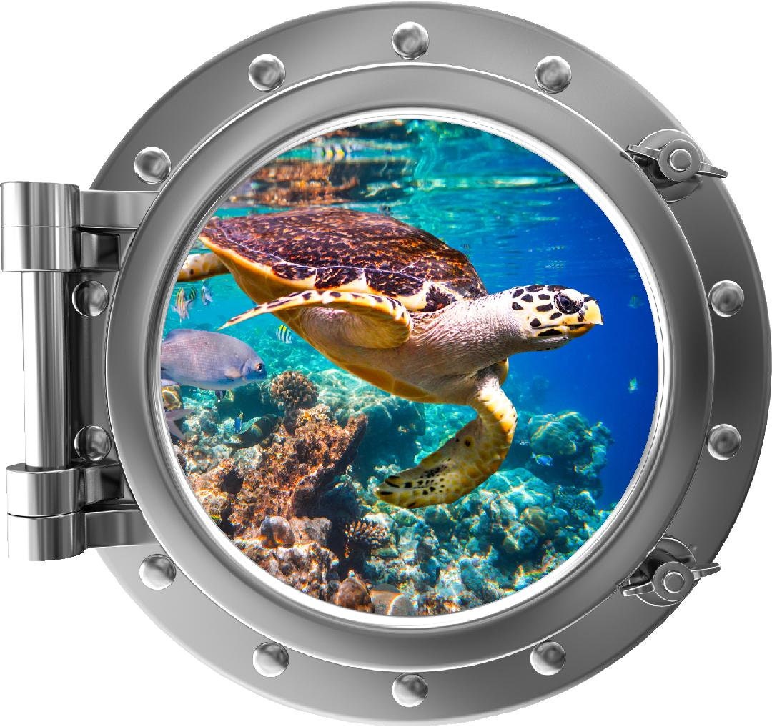 PortScape Hawksbill Sea Turtle | Ocean Porthole Window Wall Decal