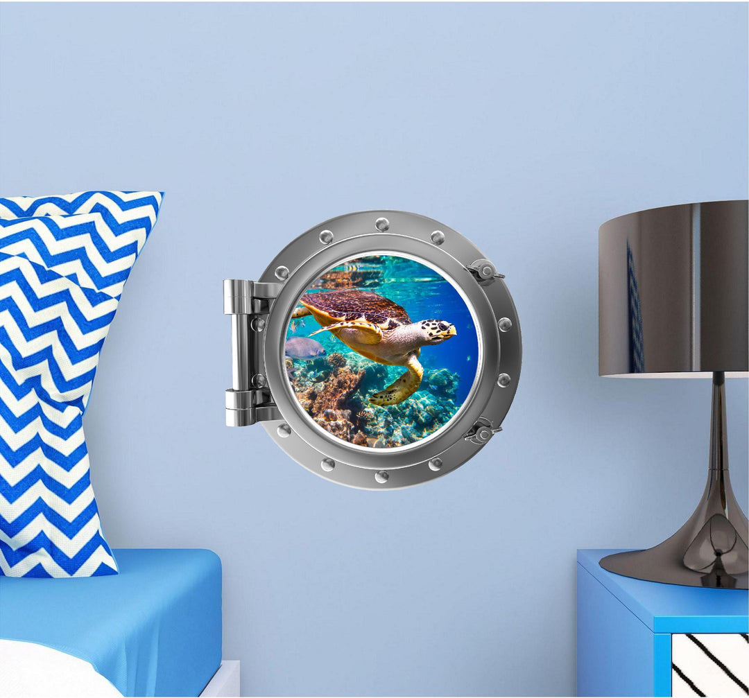PortScape Hawksbill Sea Turtle | Ocean Porthole Window Wall Decal