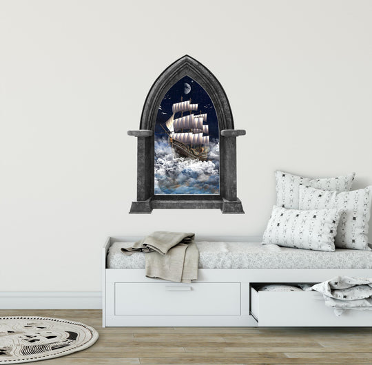 CastleScape Fantasy Pirate Ship In Clouds | Castle Window Wall Decal