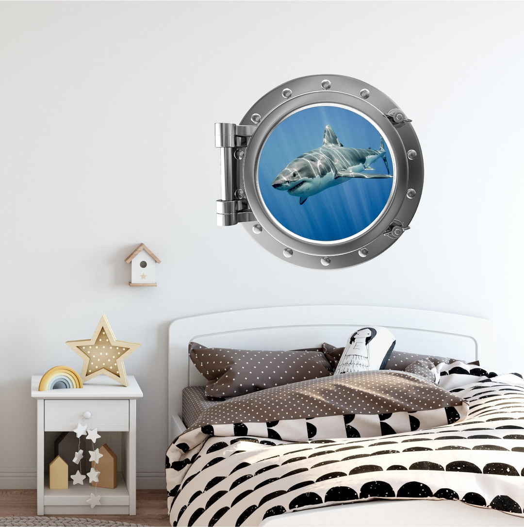 PortScape Shark 4 | Ocean Porthole Window Wall Decal