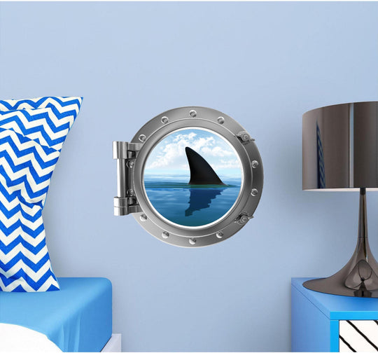 PortScape Shark Fin 1 | Ocean Porthole Window Wall Decal