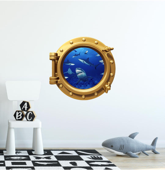PortScape Shark Frenzy | Ocean Porthole Window Wall Decal