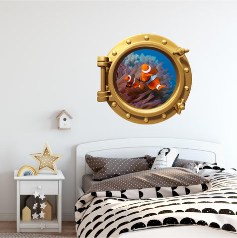 PortScape Clownfish | Ocean Porthole Window Wall Decal