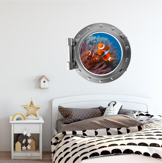 PortScape Clownfish | Ocean Porthole Window Wall Decal