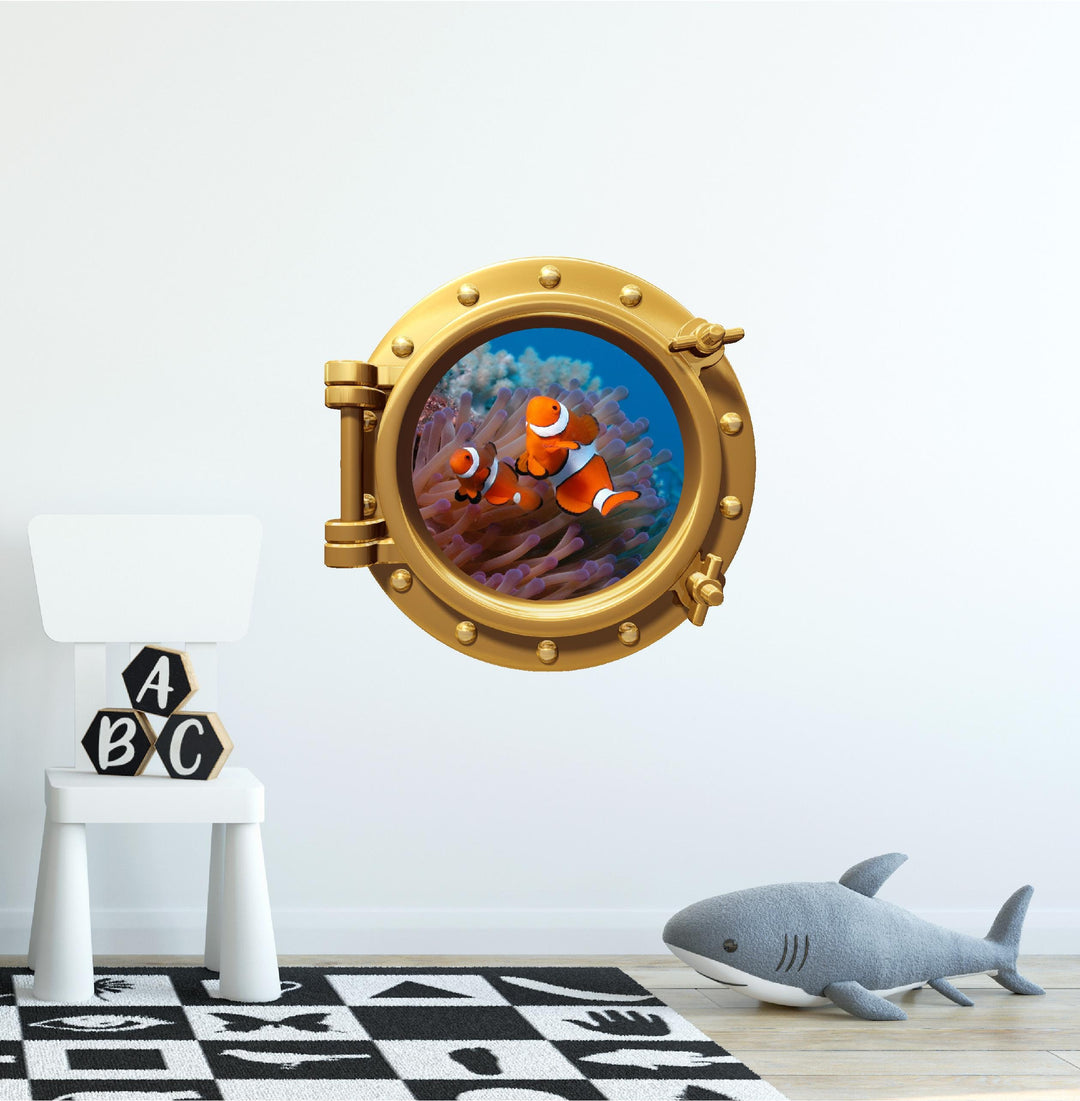 PortScape Clownfish | Ocean Porthole Window Wall Decal
