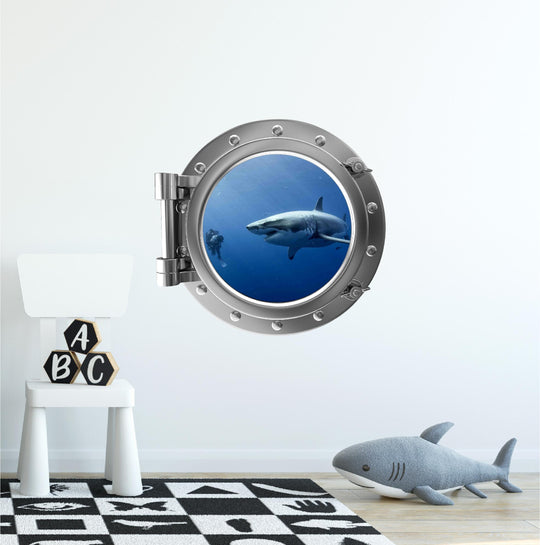 PortScape Great White Shark 5 | Ocean Porthole Window Wall Decal