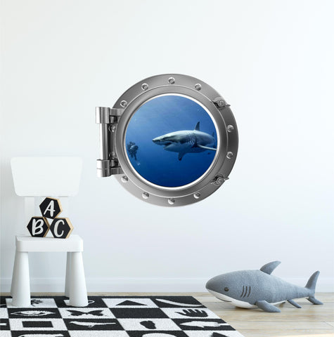 PortScape Great White Shark 5 | Ocean Porthole Window Wall Decal