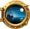 PortScape Ship In Moonlight 1 | Ocean Porthole Window Wall Decal