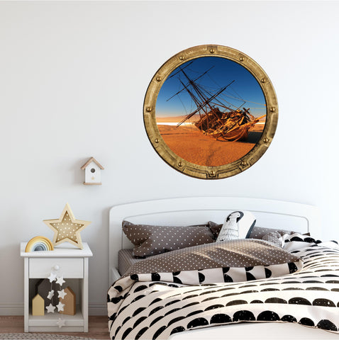 PortScape Rustic Shipwreck 2 | Ocean Porthole Window Wall Decal