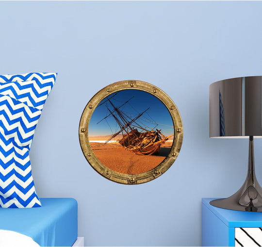 PortScape Rustic Shipwreck 2 | Ocean Porthole Window Wall Decal