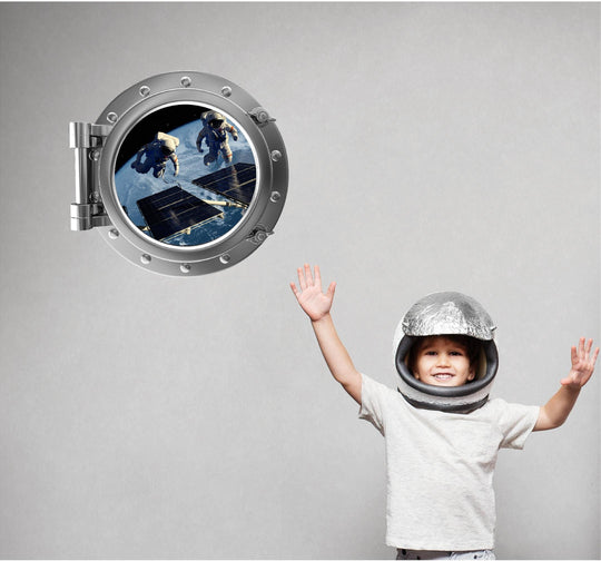 PortScape Astronauts In Orbit Satellite 2 | Space Porthole Window Wall Decal