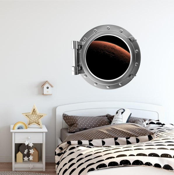 PortScape Orbiting Mars | Space Porthole Window Wall Decal