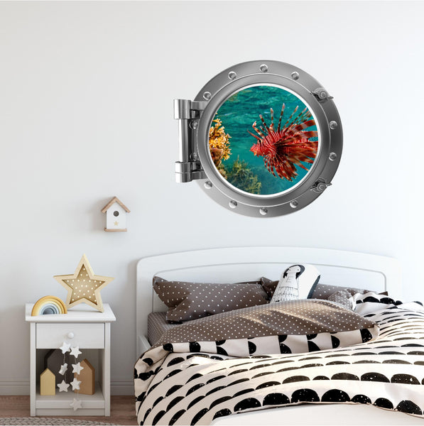 PortScape Exotic Lionfish | Ocean Porthole Window Wall Decal
