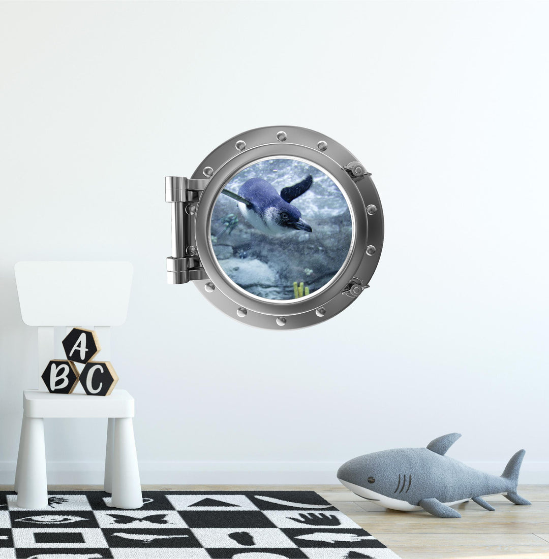 PortScape Penguin Dive 1 | Ocean Porthole Window Wall Decal
