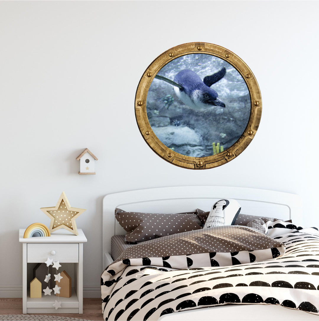 PortScape Penguin Dive 1 | Ocean Porthole Window Wall Decal