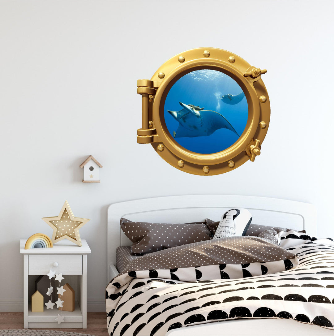 PortScape Devil Rays | Ocean Porthole Window Wall Decal