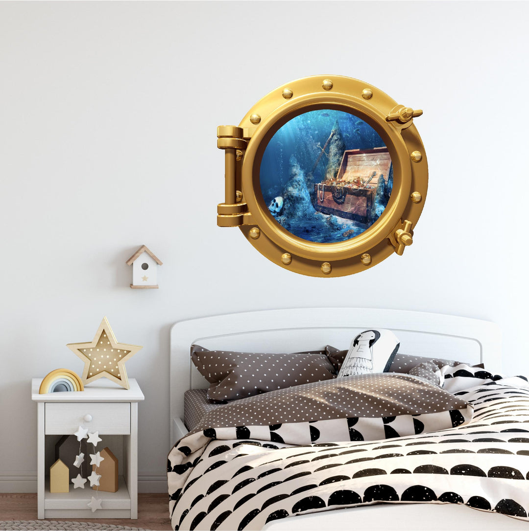PortScape Sunken Treasure | Ocean Porthole Window Wall Decal