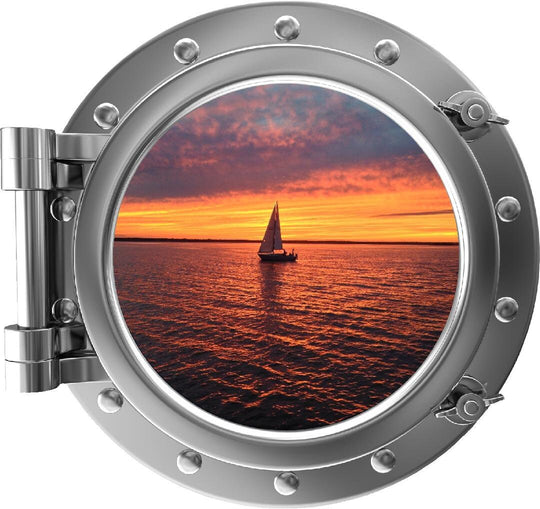 PortScape Sail Boat 3 Sunset | Ocean Porthole Window Wall Decal