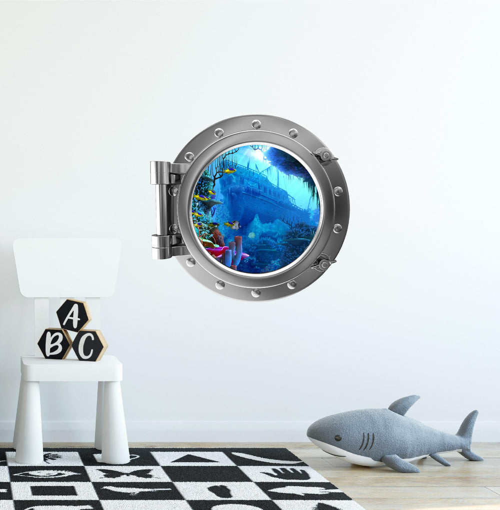 PortScape Sunken Ship | Ocean Porthole Window Wall Decal