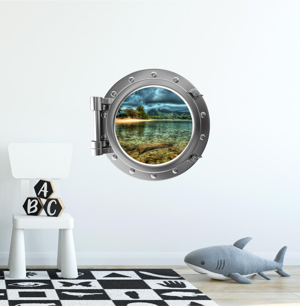 PortScape Tropical Island 1 | Ocean Porthole Window Wall Decal
