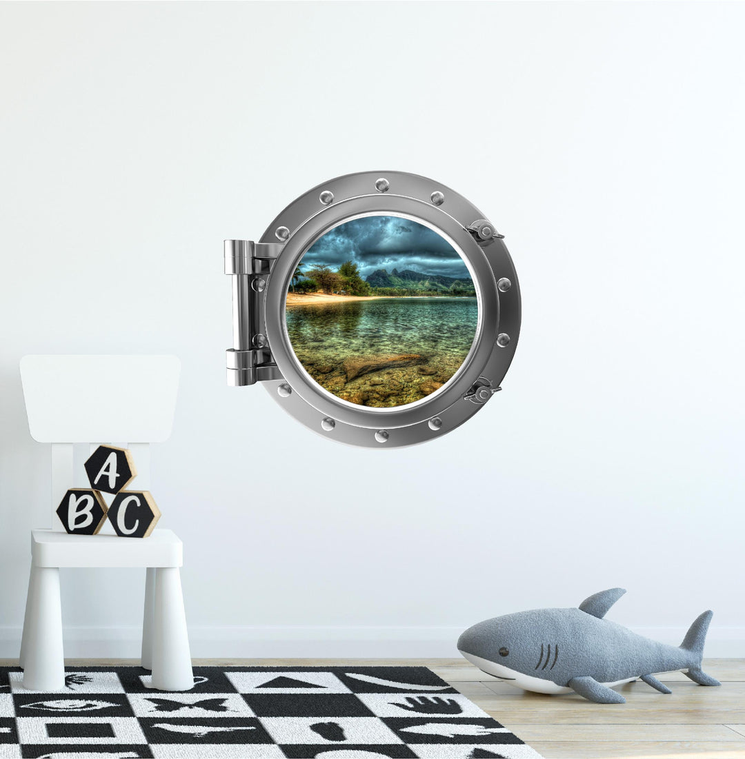 PortScape Tropical Island 1 | Ocean Porthole Window Wall Decal