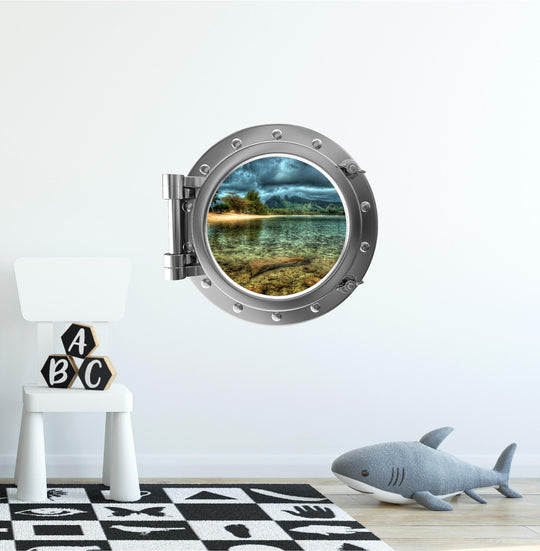 PortScape Tropical Island 1 | Ocean Porthole Window Wall Decal