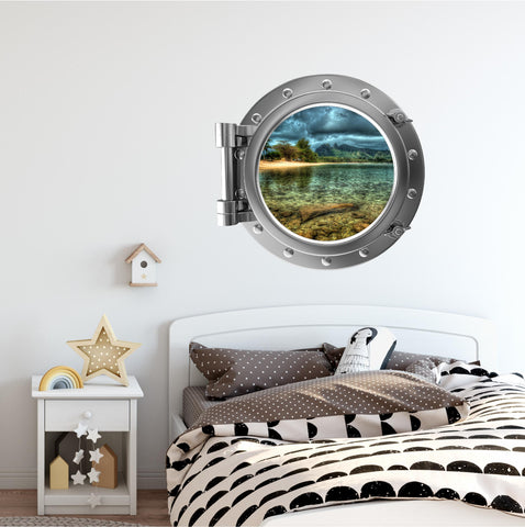 PortScape Tropical Island 1 | Ocean Porthole Window Wall Decal