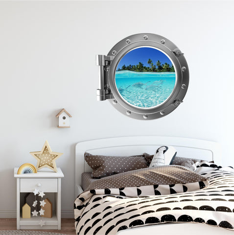 PortScape Shallow Water | Ocean Porthole Window Wall Decal