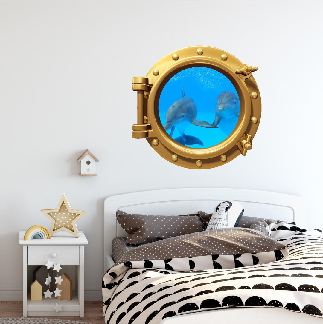 PortScape DOLPHIN 4 | Ocean Porthole Window Wall Decal