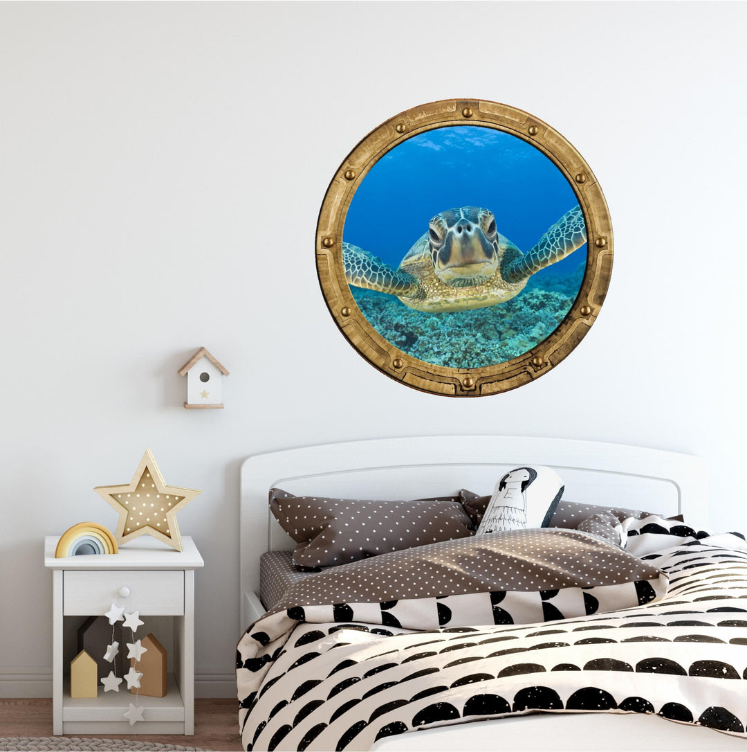 PortScape Sea Turtle 3 | Ocean Porthole Window Wall Decal