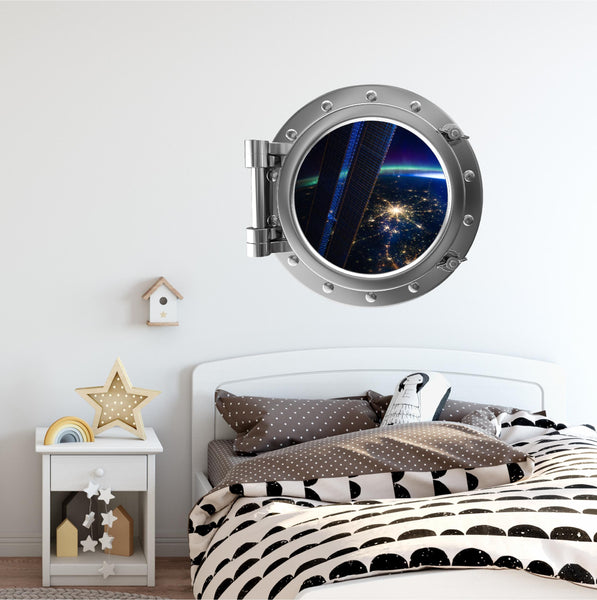 PortScape Earth From Satellite | Space Porthole Window Wall Decal
