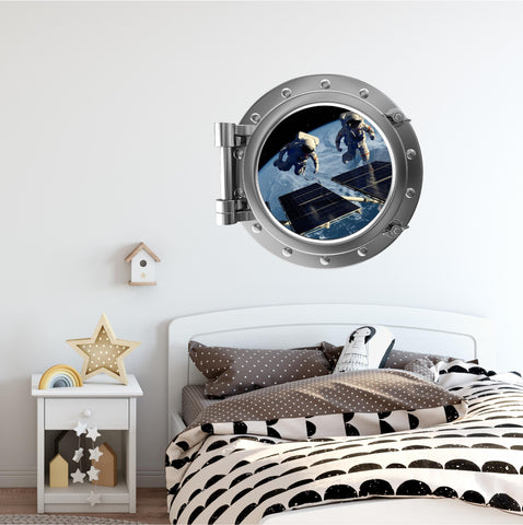 PortScape Astronauts In Orbit Satellite 2 | Space Porthole Window Wall Decal