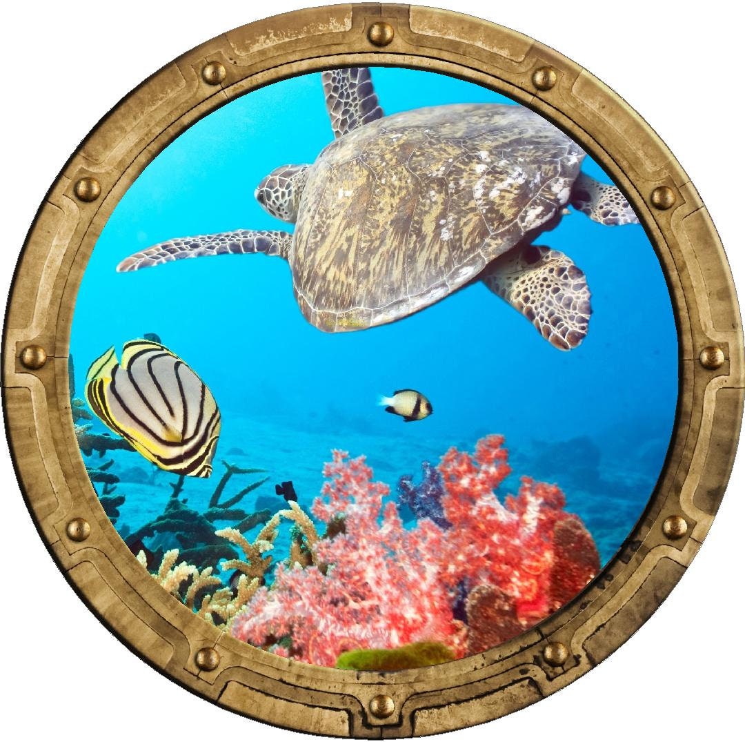 PortScape Tropical Reef Life 1 | Ocean Porthole Window Wall Decal
