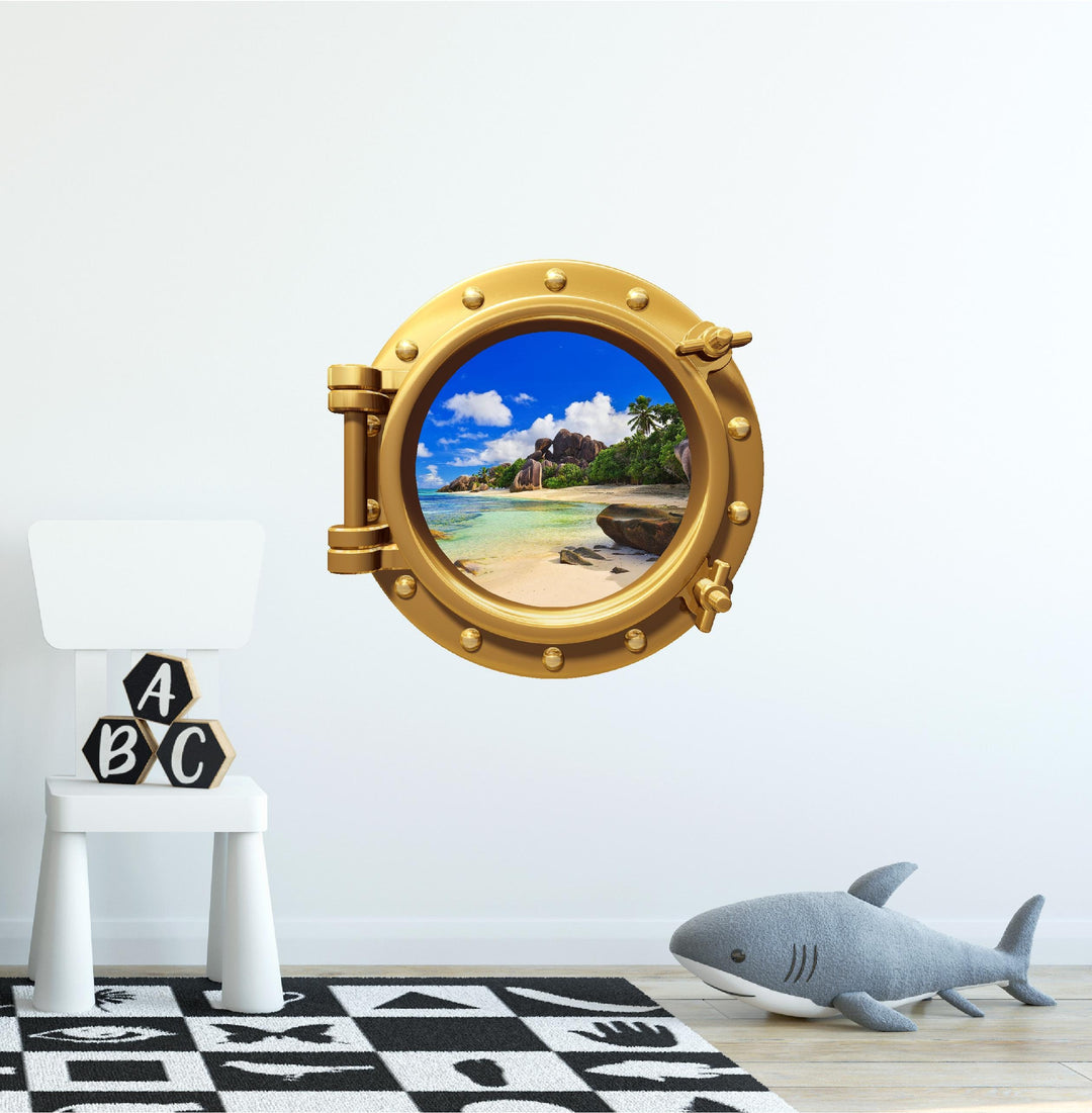 PortScape Tropical Beach 2 | Ocean Porthole Window Wall Decal