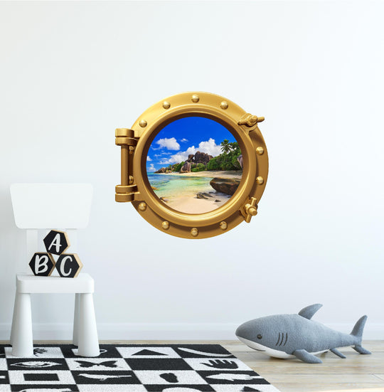 PortScape Tropical Beach 2 | Ocean Porthole Window Wall Decal