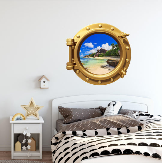 PortScape Tropical Beach 2 | Ocean Porthole Window Wall Decal