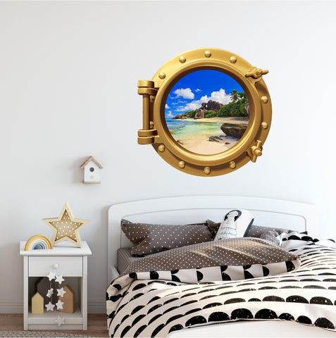 PortScape Tropical Beach 2 | Ocean Porthole Window Wall Decal