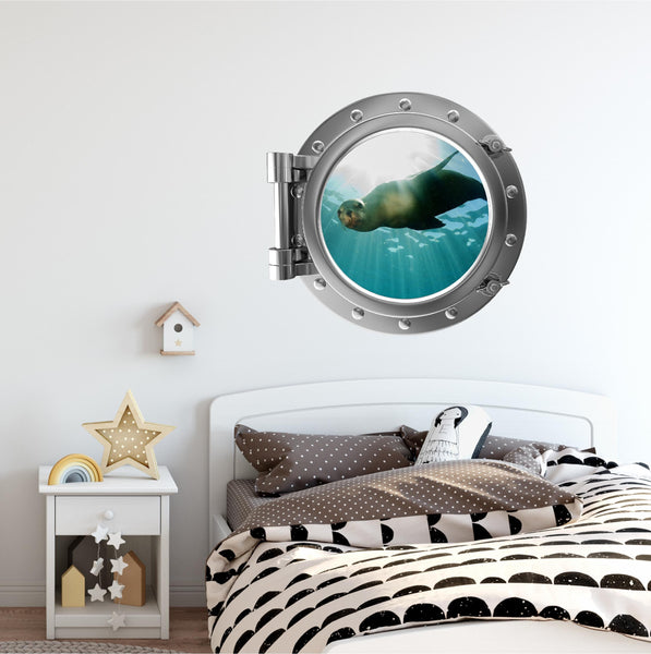 PortScape Sea Lion 1 | Ocean Porthole Window Wall Decal