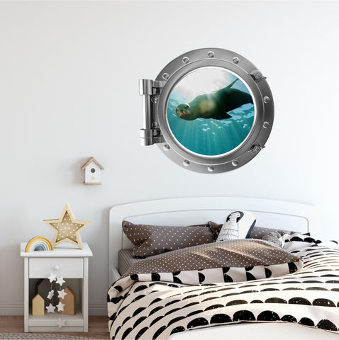 PortScape Sea Lion 1 | Ocean Porthole Window Wall Decal