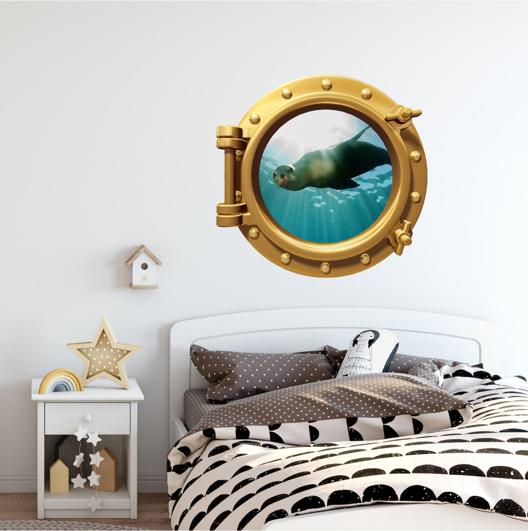 PortScape Sea Lion 1 | Ocean Porthole Window Wall Decal