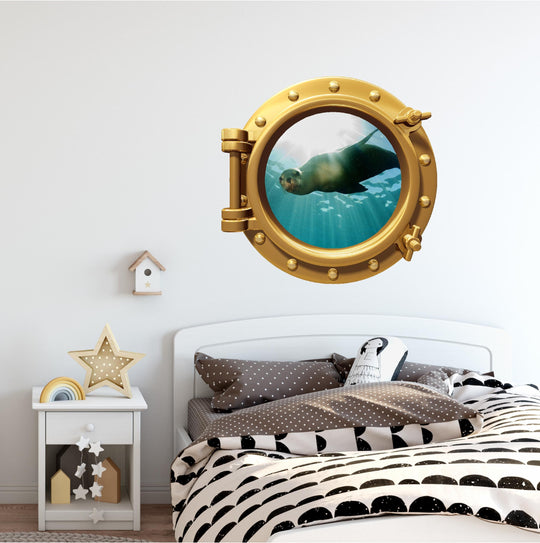 PortScape Sea Lion 1 | Ocean Porthole Window Wall Decal