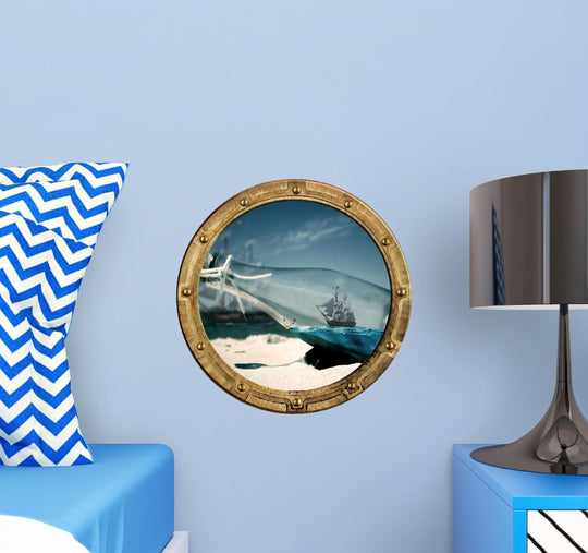 PortScape Pirate Ship In A Bottle | Ocean Porthole Window Wall Decal