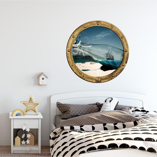 PortScape Pirate Ship In A Bottle | Ocean Porthole Window Wall Decal