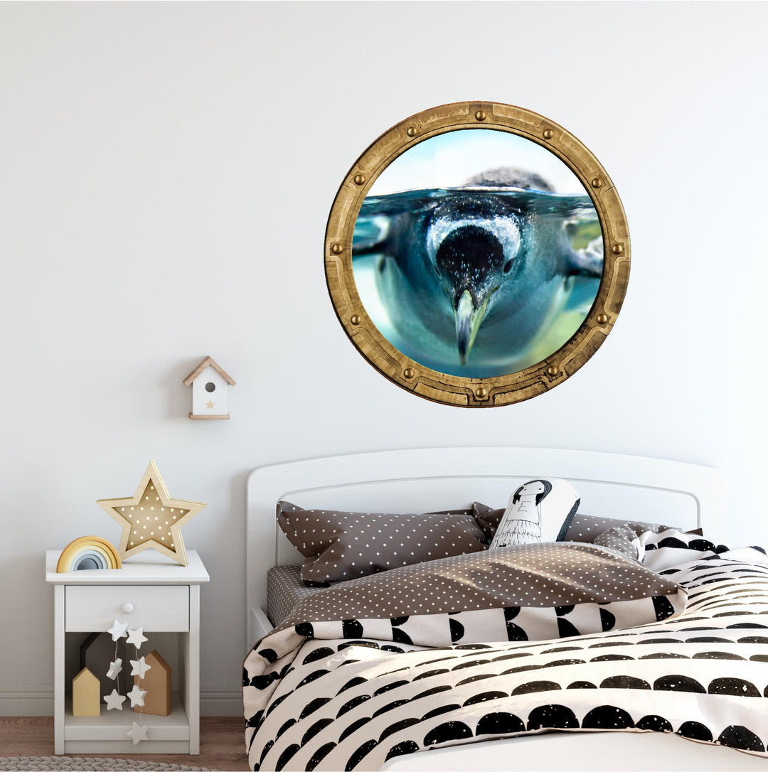 PortScape Penguin 2 | Ocean Porthole Window Wall Decal
