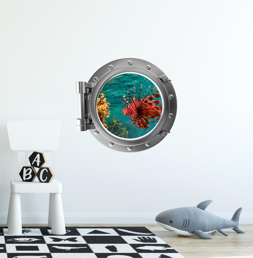 PortScape Exotic Lionfish | Ocean Porthole Window Wall Decal